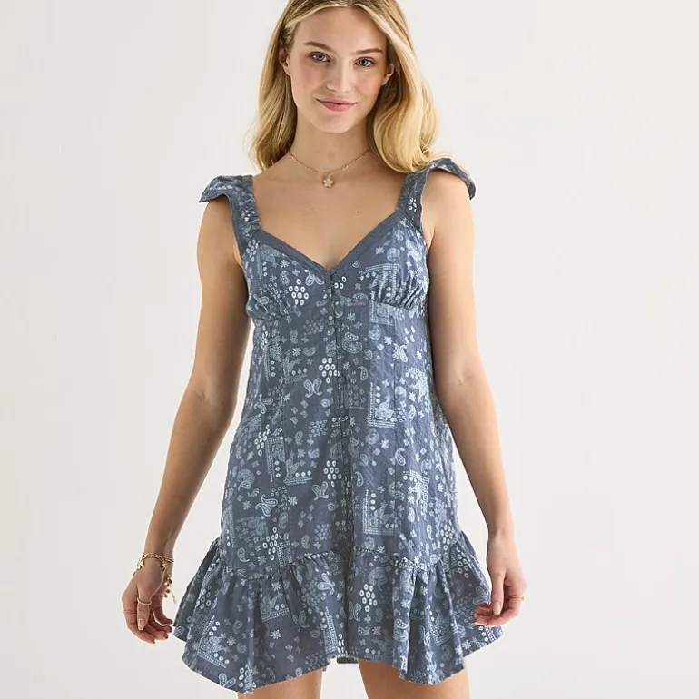 Arizona Womens Juniors Sweetheart Neck Sleeveless Babydoll Dress