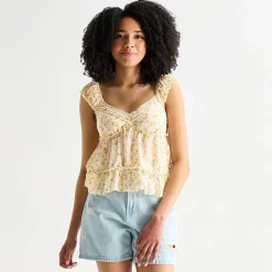 Arizona Womens Juniors Sweetheart Neck Sleeveless Babydoll Top