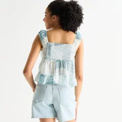 Arizona Womens Juniors Sweetheart Neck Sleeveless Babydoll Top
