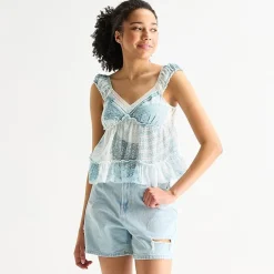 Arizona Womens Juniors Sweetheart Neck Sleeveless Babydoll Top