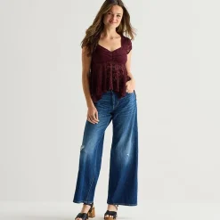 Arizona Womens Juniors Sweetheart Neck Short Sleeve Babydoll Top