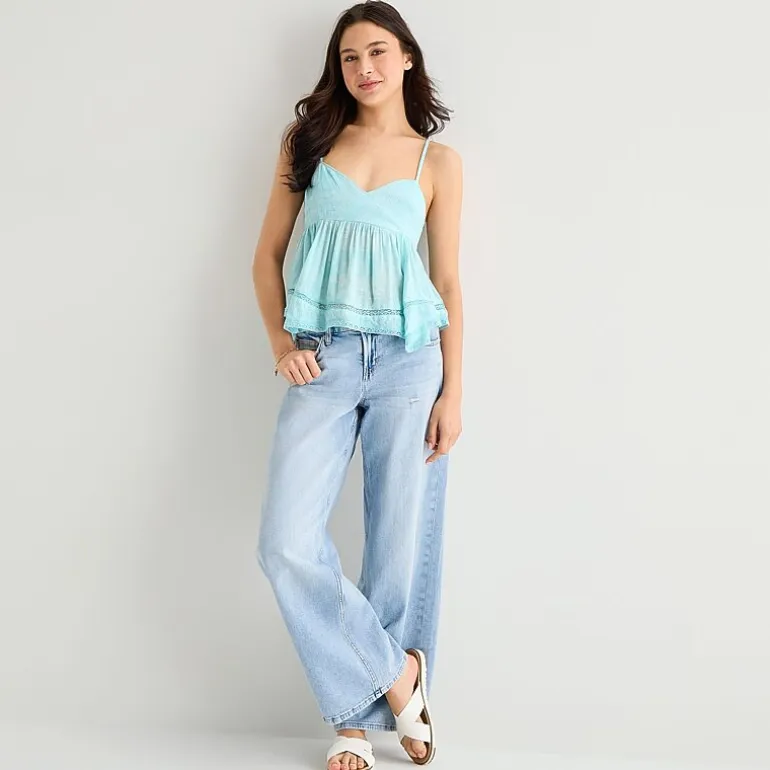 Arizona Womens Juniors Sweetheart Neck Sleeveless Babydoll Top