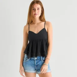 Arizona Womens Juniors Sweetheart Neck Sleeveless Babydoll Top