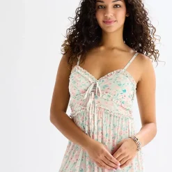 Arizona Womens Juniors V Neck Sleeveless Spaghetti Straps Maxi Dress