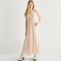 Arizona Womens Juniors V Neck Sleeveless Spaghetti Straps Maxi Dress