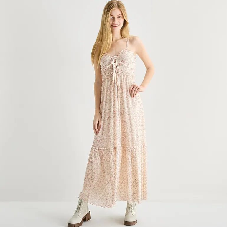 Arizona Womens Juniors V Neck Sleeveless Spaghetti Straps Maxi Dress