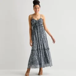 Arizona Womens Juniors V Neck Sleeveless Spaghetti Straps Maxi Dress