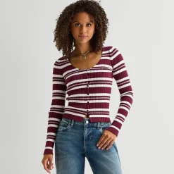 Arizona Womens Juniors V Neck Long Sleeve Button Cardigan