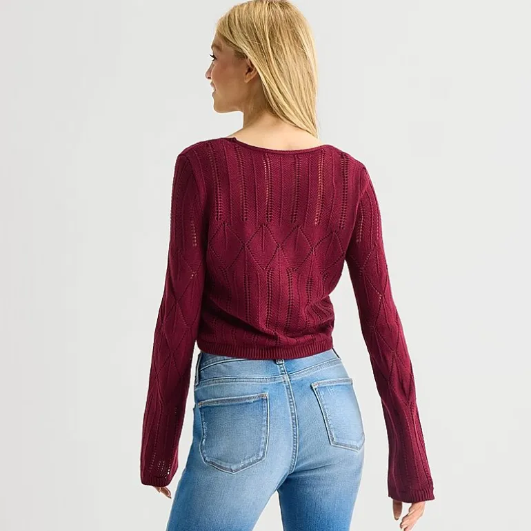 Arizona Womens Juniors V Neck Long Sleeve Button Cardigan