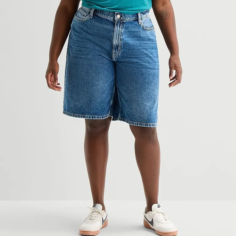 Arizona Womens 12" Low Rise Juniors Plus Denim Short