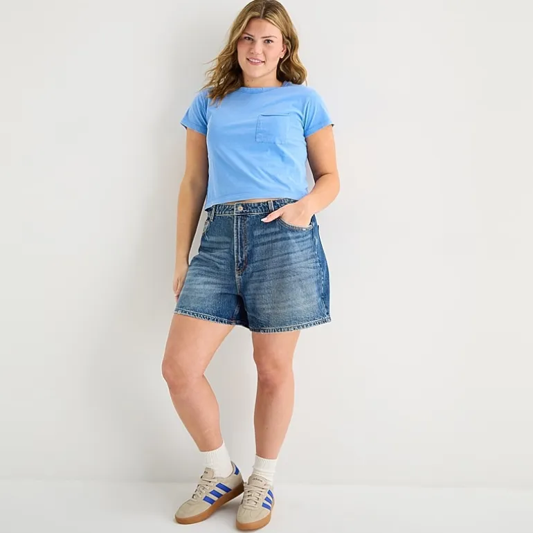 Arizona Womens 5" Mid Rise Juniors Plus Denim Short