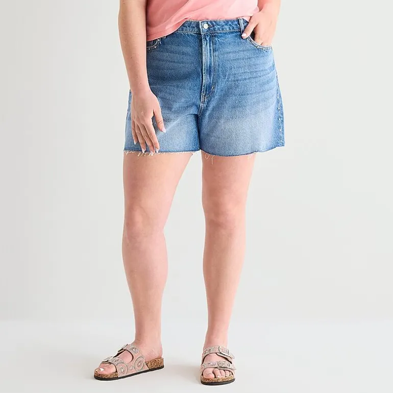 Arizona Womens 5" Mid Rise Juniors Plus Denim Short