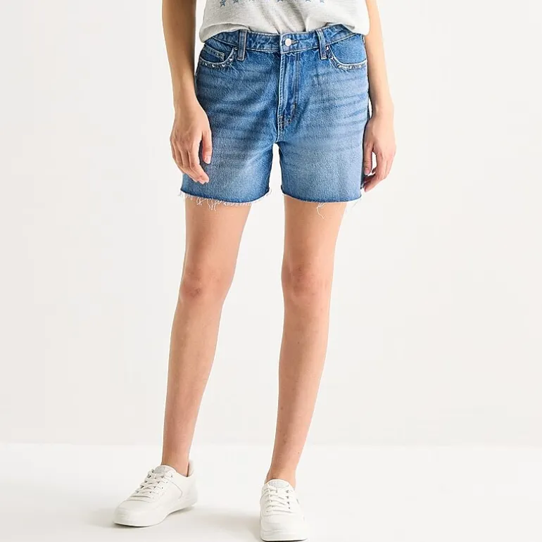 Arizona Womens 5" Mid Rise Juniors Plus Denim Short