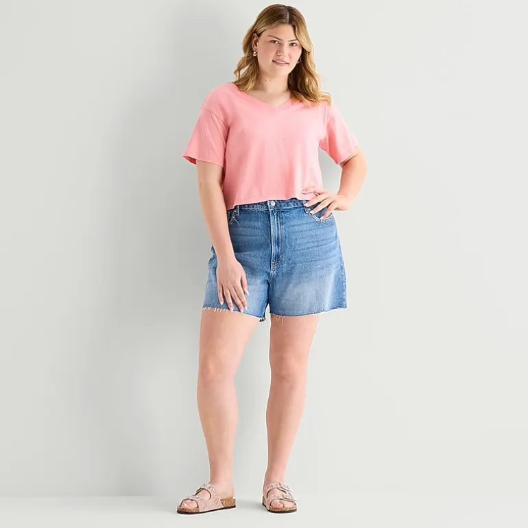 Arizona Womens 5" Mid Rise Juniors Plus Denim Short