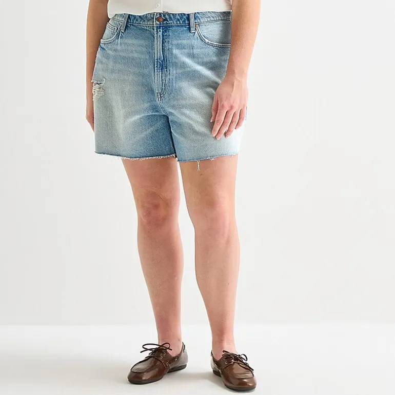 Arizona Womens 5" Mid Rise Juniors Plus Denim Short