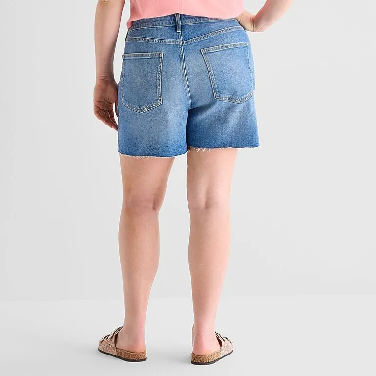 Arizona Womens 5" Mid Rise Juniors Plus Denim Short