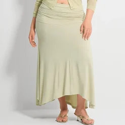Ashley Graham Fold Over Waistband Womens Plus Maxi Skirt