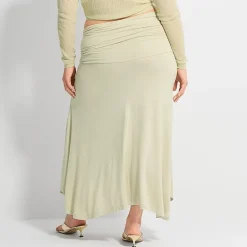 Ashley Graham Fold Over Waistband Womens Plus Maxi Skirt