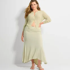 Ashley Graham Fold Over Waistband Womens Plus Maxi Skirt