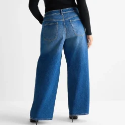 Ashley Graham Slouchy Womens Plus High Rise Wide Leg Jean