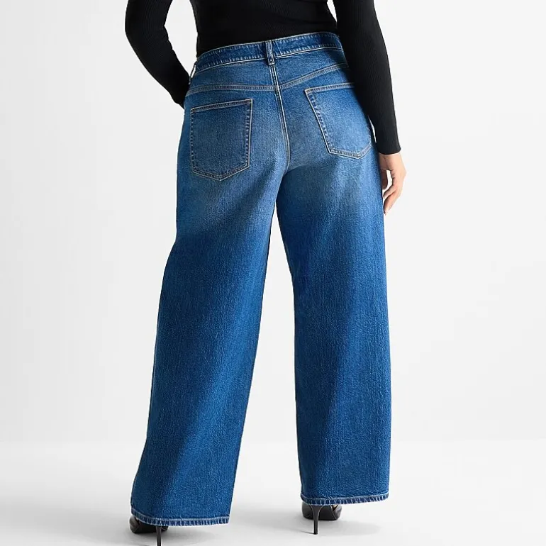 Ashley Graham Slouchy Womens Plus High Rise Wide Leg Jean