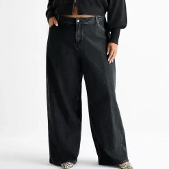 Ashley Graham Slouchy Womens Plus High Rise Wide Leg Jean