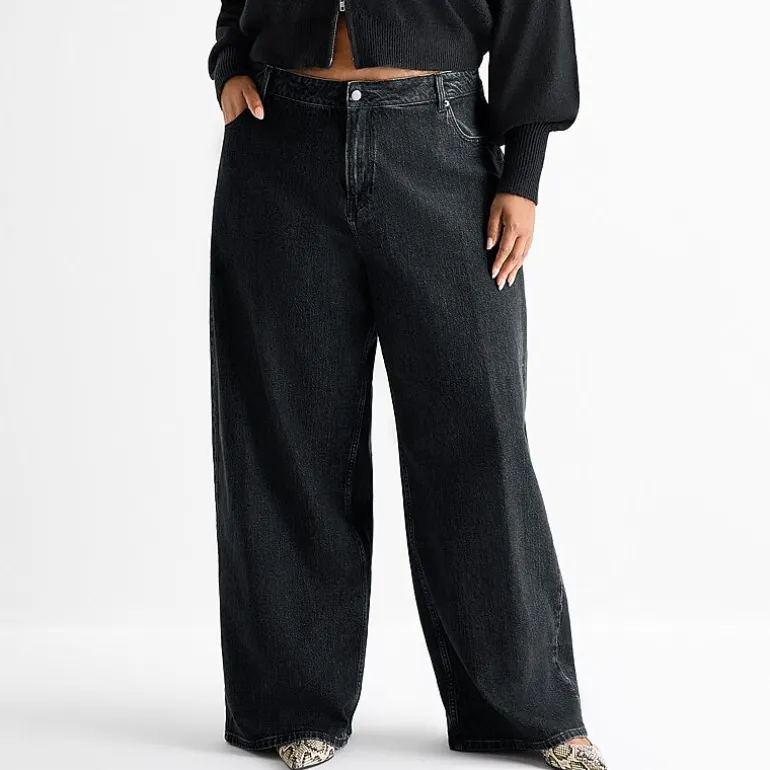 Ashley Graham Slouchy Womens Plus High Rise Wide Leg Jean