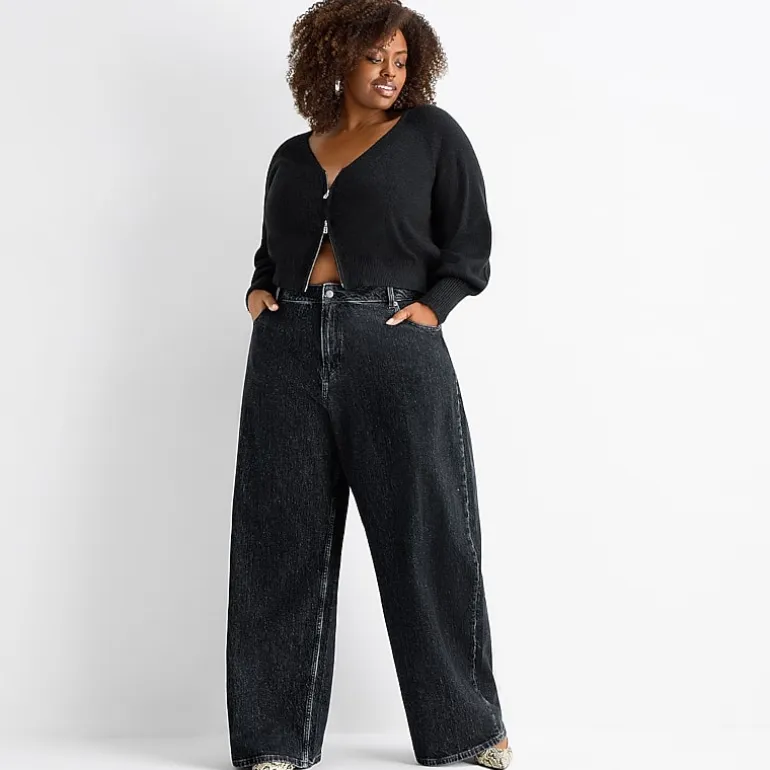 Ashley Graham Slouchy Womens Plus High Rise Wide Leg Jean