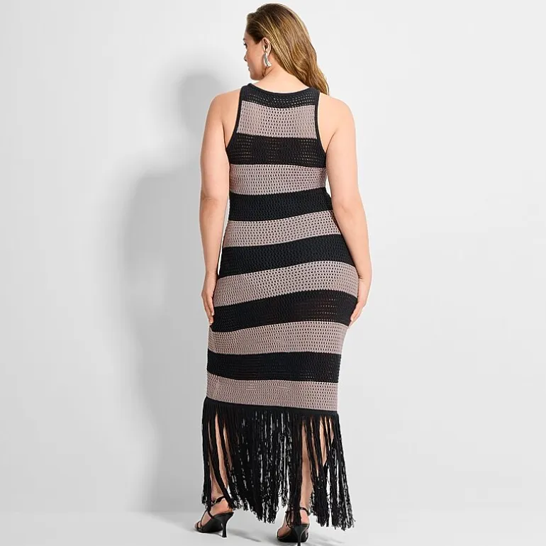 Ashley Graham Womens Plus Crew Neck Sleeveless Sheath Dress