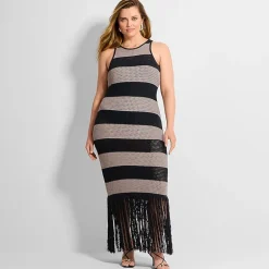 Ashley Graham Womens Plus Crew Neck Sleeveless Sheath Dress
