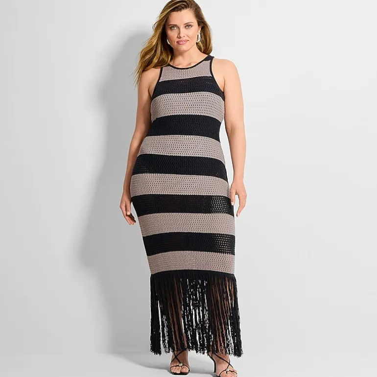 Ashley Graham Womens Plus Crew Neck Sleeveless Sheath Dress
