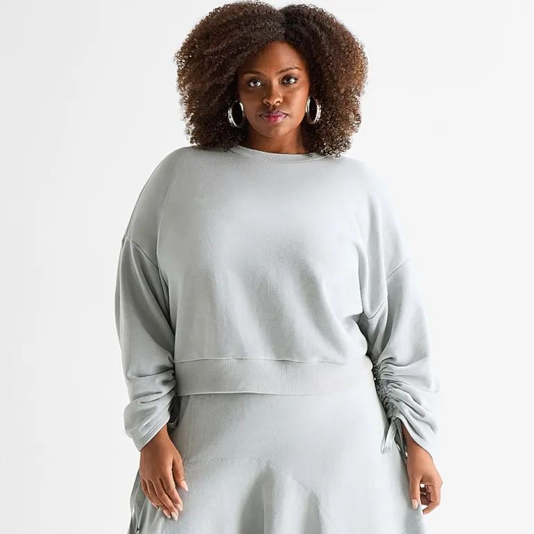 Ashley Graham Womens Plus Crew Neck Long Sleeve Sweatshirt