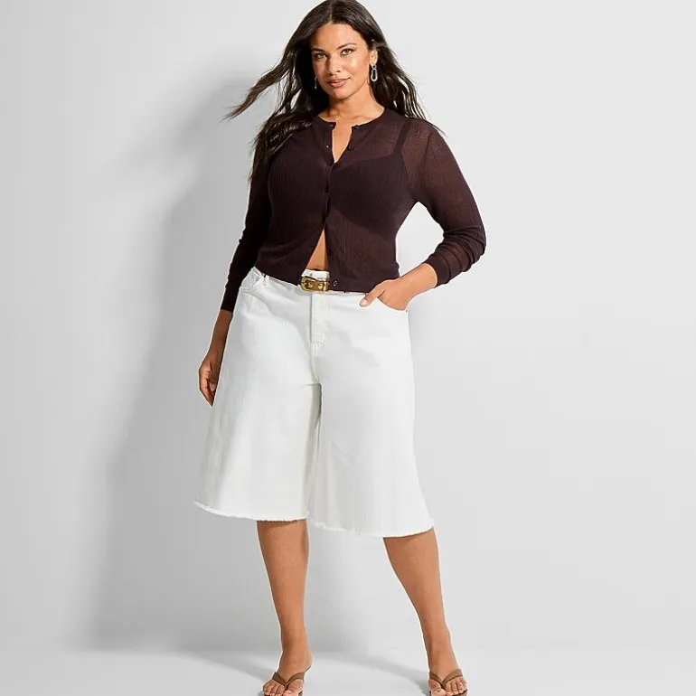 Ashley Graham Womens Plus Crew Neck Long Sleeve Cardigan