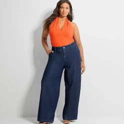 Ashley Graham Womens Plus Denim Trouser