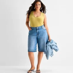 Ashley Graham Womens 14" Plus Denim Short
