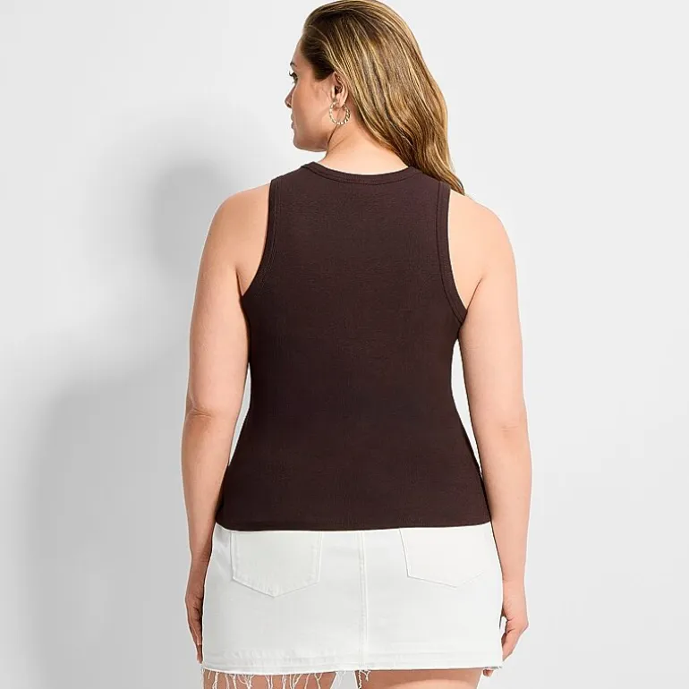 Ashley Graham Women's Plus High Neck Rib Tank