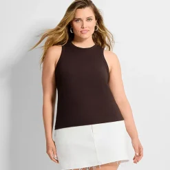 Ashley Graham Women's Plus High Neck Rib Tank
