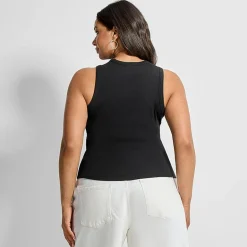 Ashley Graham Women's Plus High Neck Rib Tank