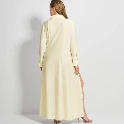 Ashley Graham Womens Plus Long Sleeve Button Front Maxi Shirt Dress