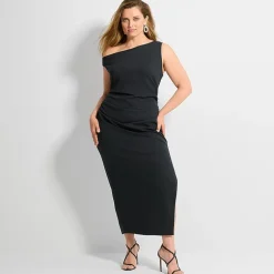 Ashley Graham Womens Plus Off the Shoulder Knit Maxi