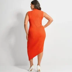 Ashley Graham Womens Plus Sleeveless High-Low Sweater Dress