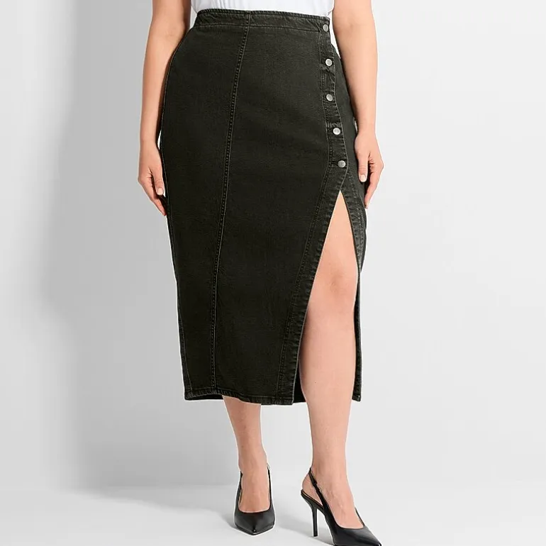 Ashley Graham Women's Plus Slit Front Midi Skirt
