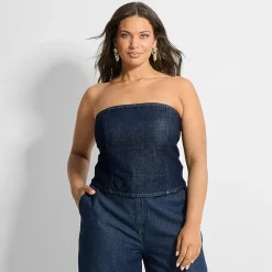 Ashley Graham Women's Plus Strapless Denim Top