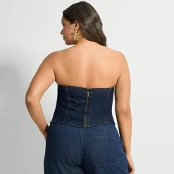 Ashley Graham Women's Plus Strapless Denim Top