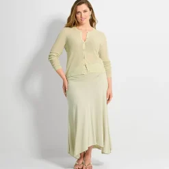 Ashley Graham Women's Sheer Broken Rib Button Front Cardigan