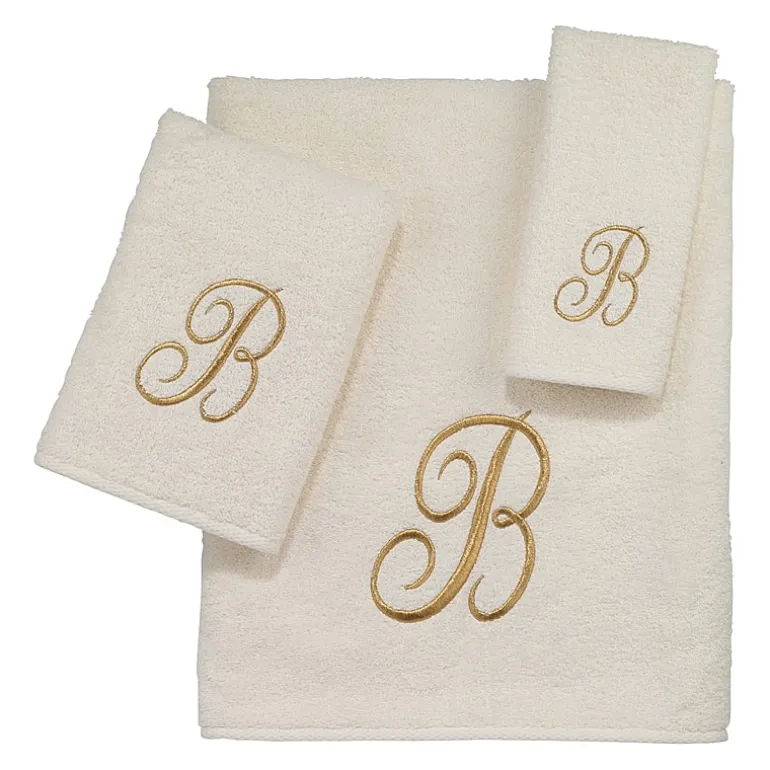 Avanti Premier Script Monogram Ivory/Gold Bath Towel Collection