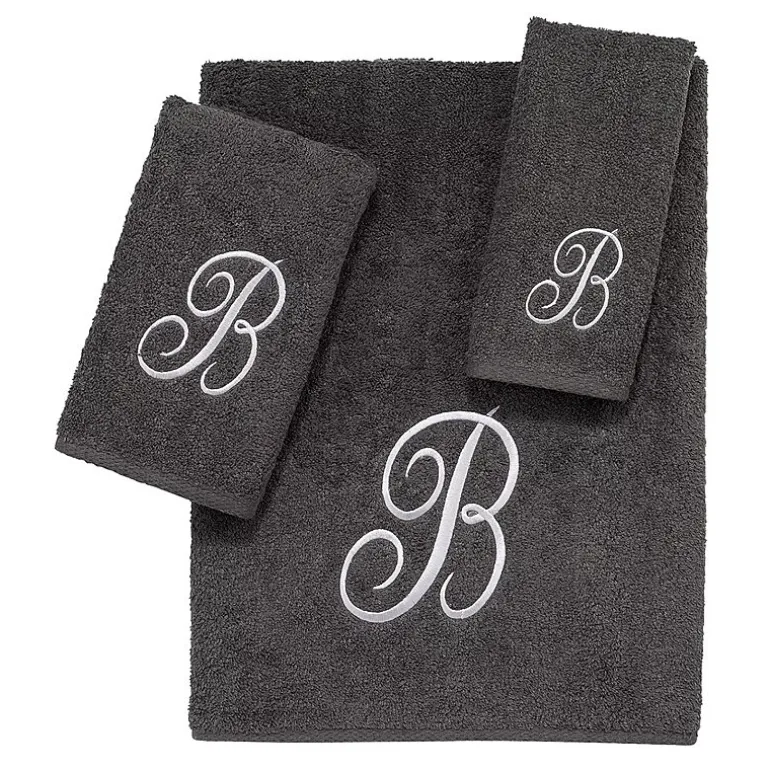 Avanti Premier Script Monogram Granite/Silver Bath Towel Collection