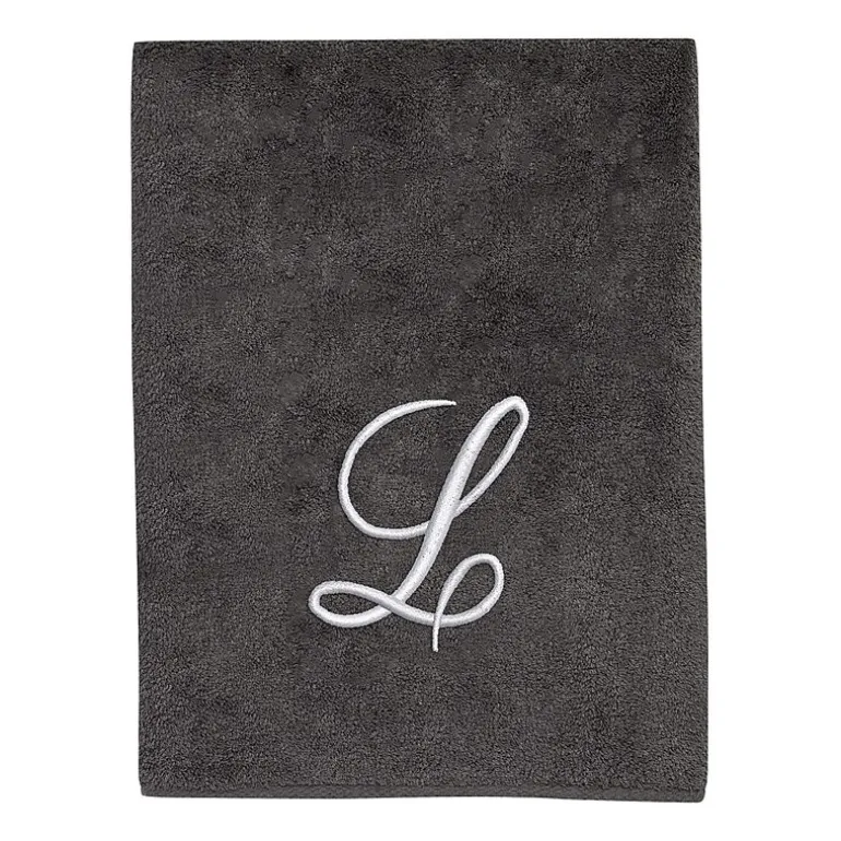 Avanti Premier Script Monogram Granite/Silver Bath Towel Collection