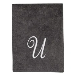 Avanti Premier Script Monogram Granite/Silver Bath Towel Collection
