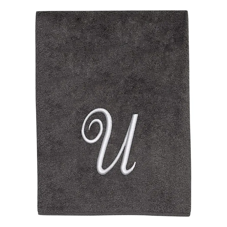 Avanti Premier Script Monogram Granite/Silver Bath Towel Collection